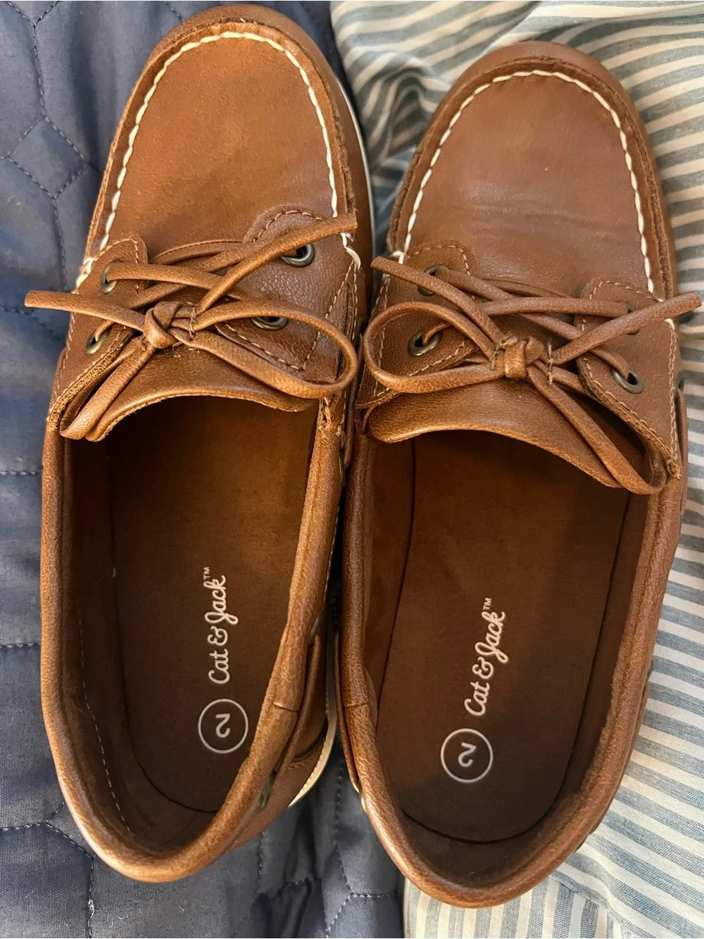 Boys Cat & Jack Tan Brown Leather Boat Shoes  size 2